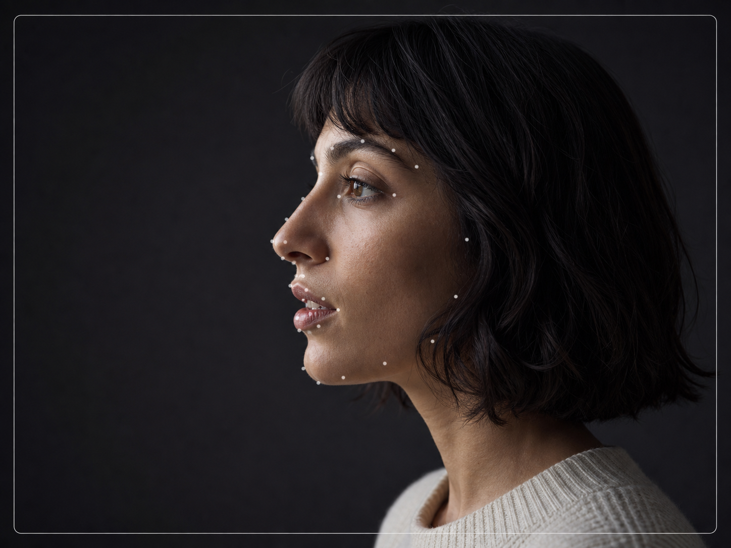 Portrait de profil avec des repères de visage pour une animation